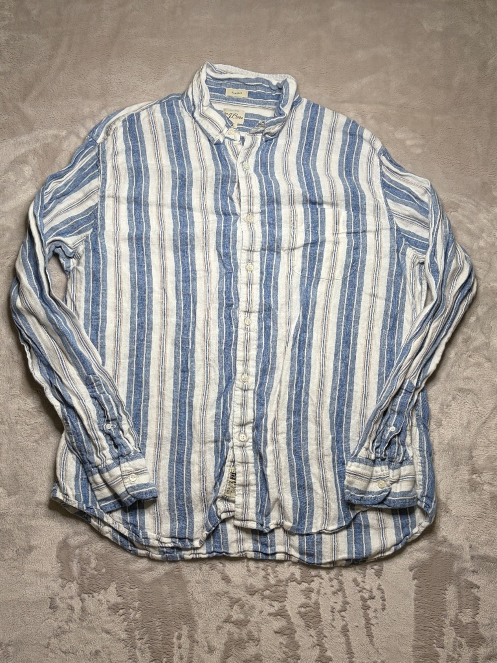 J Crew Baird McNutt Irish Linen Shirt Mens XL Blue White Striped Classic Fit